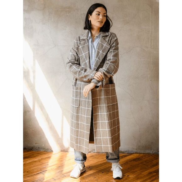 Able Brushed Cotton Plaid Marie Oversized Overcoat Jacket Women's Size Large - Picture 1 of 6